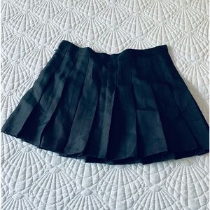 Black High Waist, A-Line Mini Skirt with Pleats, Built-In Shorts, & Side Zipper